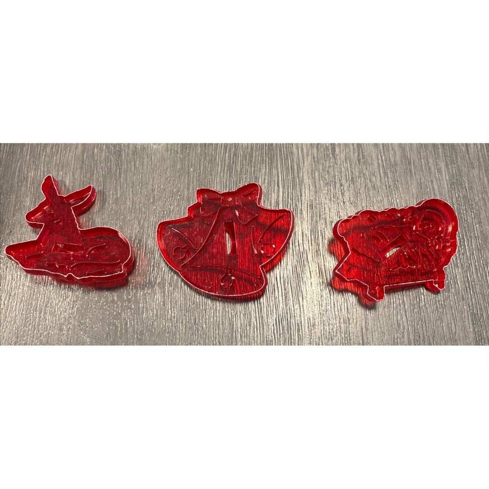 Vintage HRN Christmas Cookie Cutters Original Red Clear Made in U.S.A. Set-16 - Picture 5 of 16